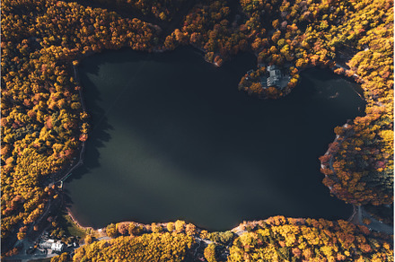 Top view of lake in the middle of, an Architecture Photo by HalfPoint