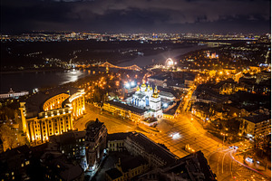 Aerial night view night Kyiv, an Architecture Photo by Nature and travel