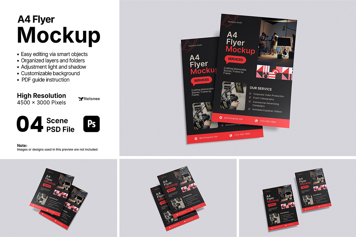 A4 Flyer Mockup Bundle Set, an Advertising Mockup by Rielismee (Photo 1 of 5)