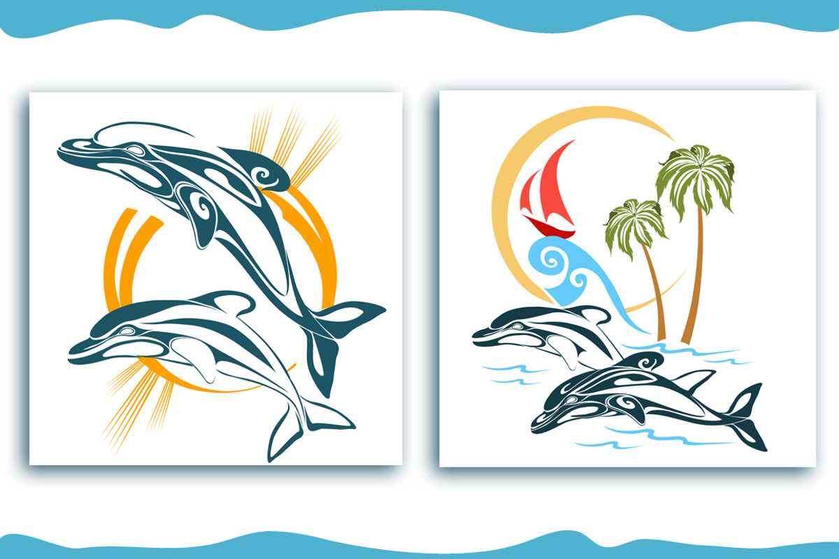 Dolphins and the sea. Vector art., an Animal Illustration by Kopirin (Photo 4 of 6)