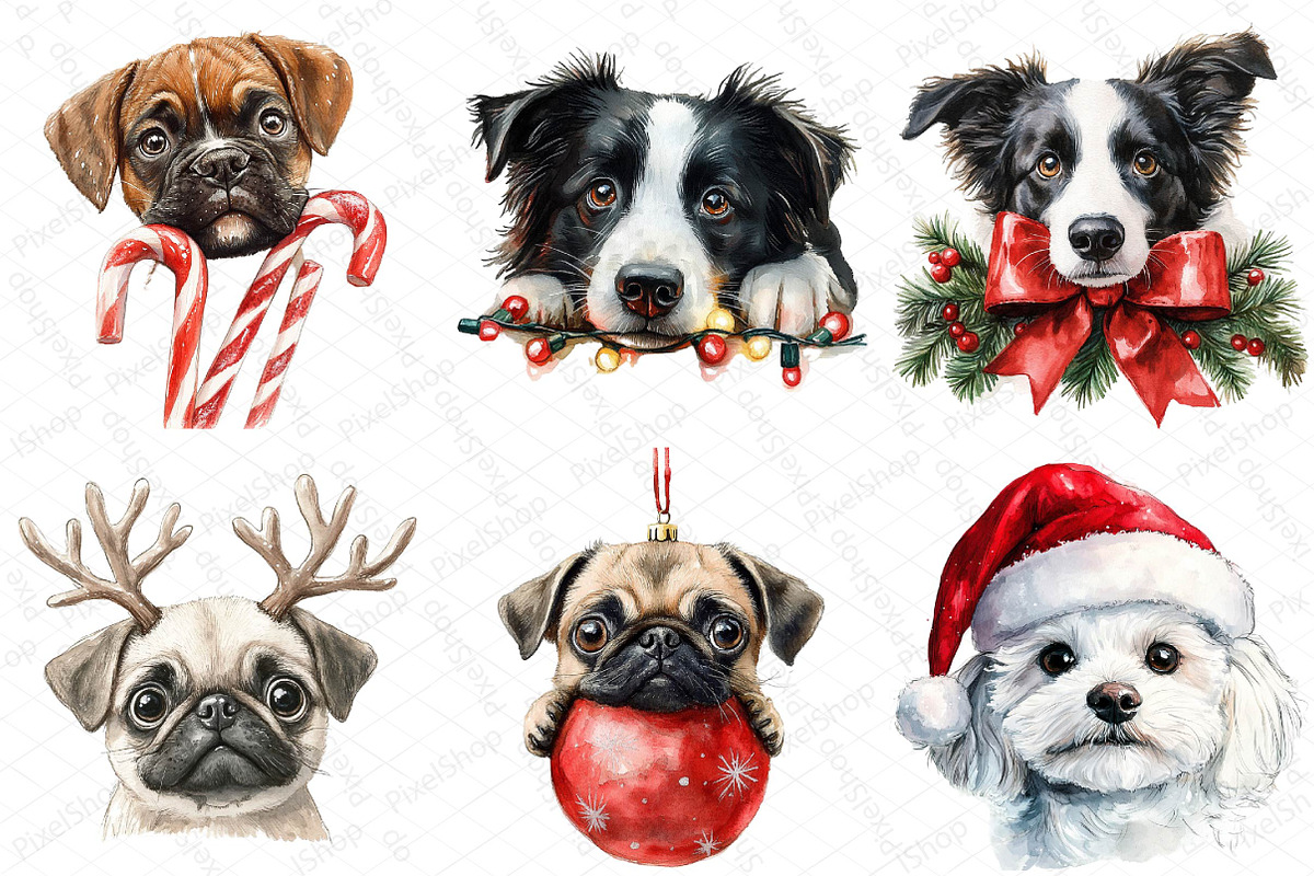 Christmas Peeking Dog Breeds Clipart, an Illustration by DreamPrint404 (Photo 2 of 5)