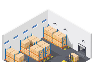 Work inside warehouse icon set