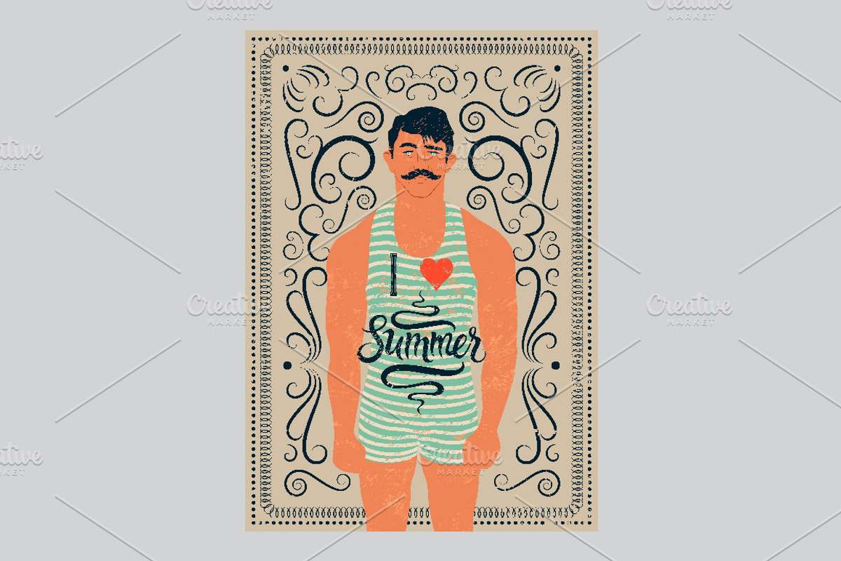 Vintage swimmer vector poster set., a Person Illustration by PoPaShop (Photo 4 of 7)
