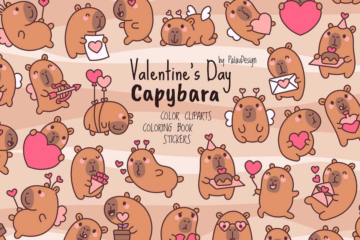 Cute Kawaii Capybaras Valentines Day, an Animal Illustration by Palau (Photo 1 of 12)