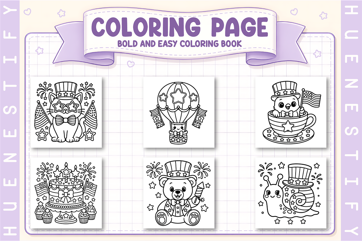 4th of July Bold Easy Coloring Book, a Seasonal Illustration by HueNestify (Photo 3 of 4)