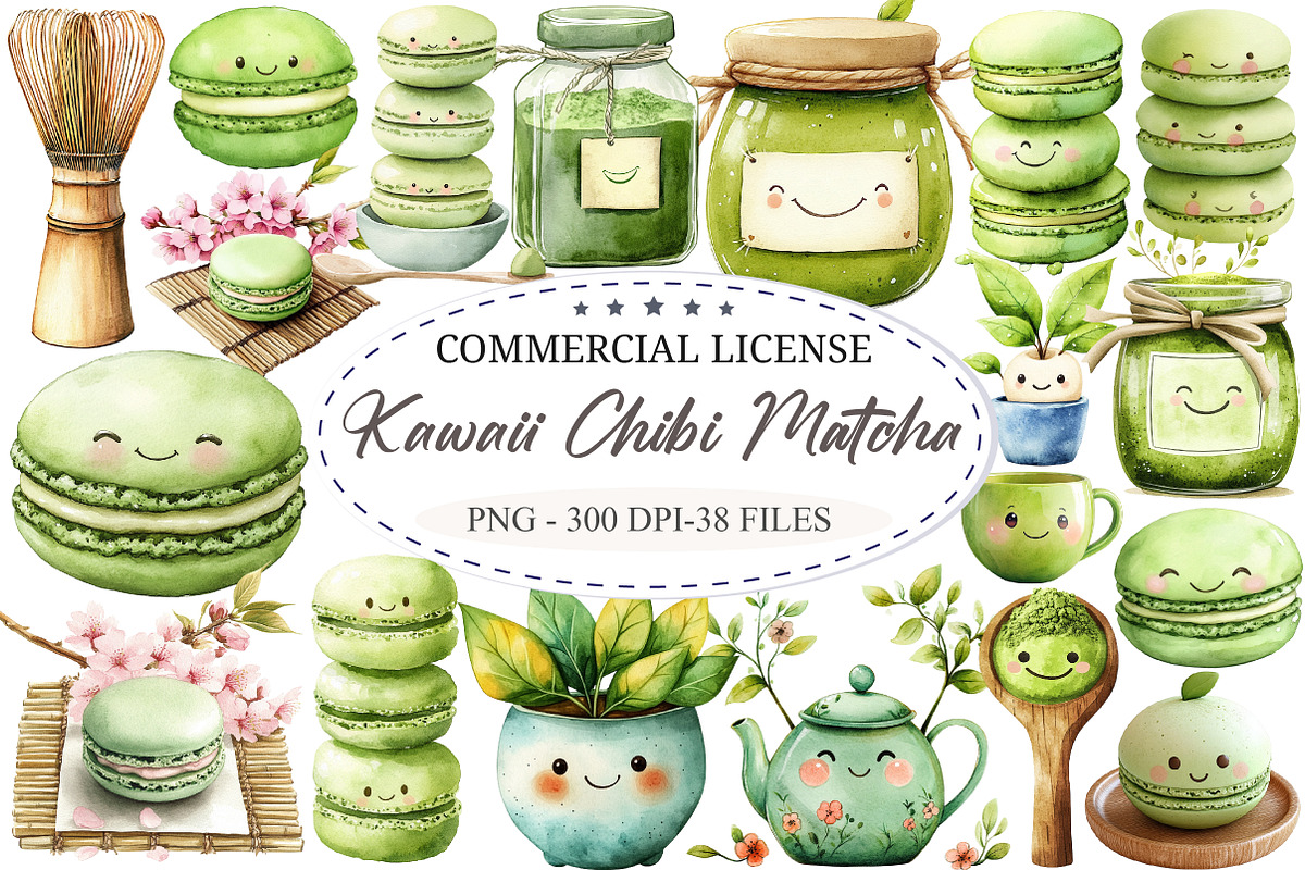 Cute Kawaii Chibi Matcha Clipart, a Seasonal Illustration by designcity5 (Photo 1 of 5)