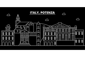 Potenza Silhouette Skyline. Italy - Potenza Vector City, Italian Linear Architecture, Buildings. Potenza Travel Illustration, Outline Landmarks. Italy