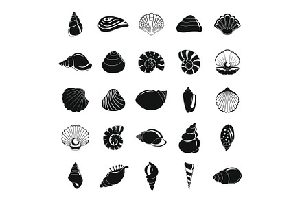 Sea shell icons set, simple style, an Animal Illustration by Ylivdesign