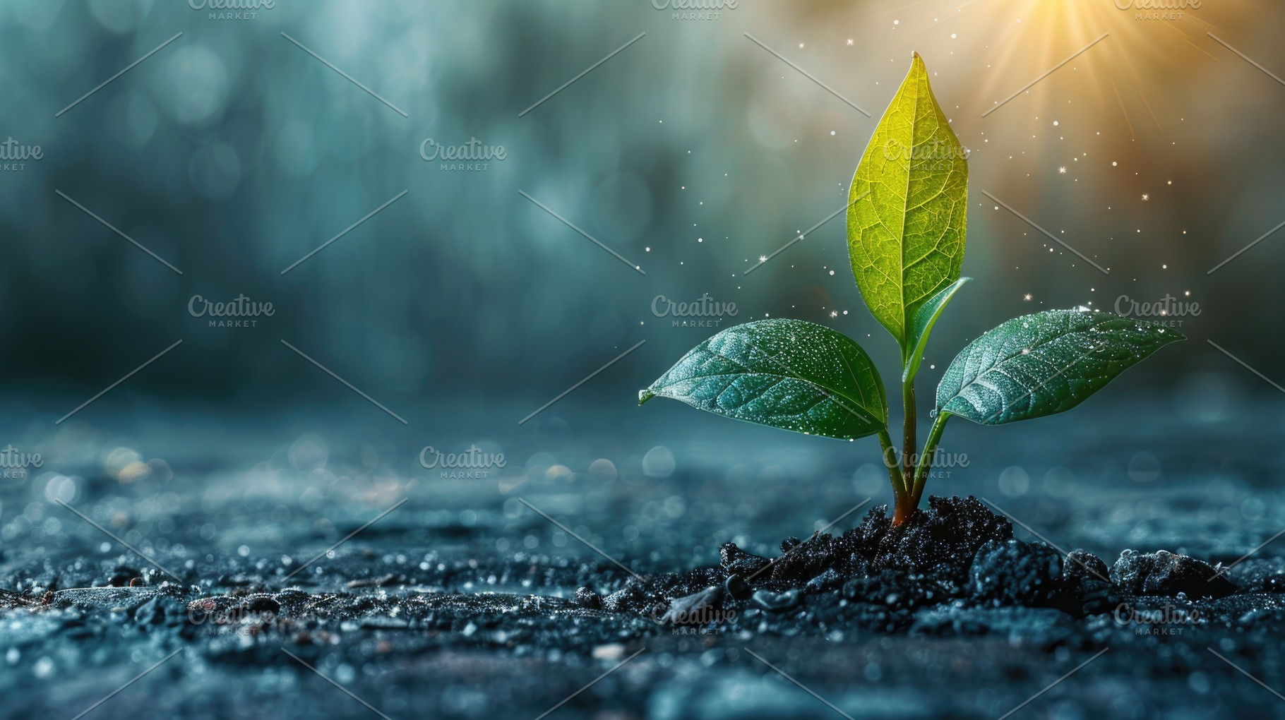 Young Green Plant Growing in Soil with Sunlight and Copy Space, an Abstract Photo by José Manuel Gelpi