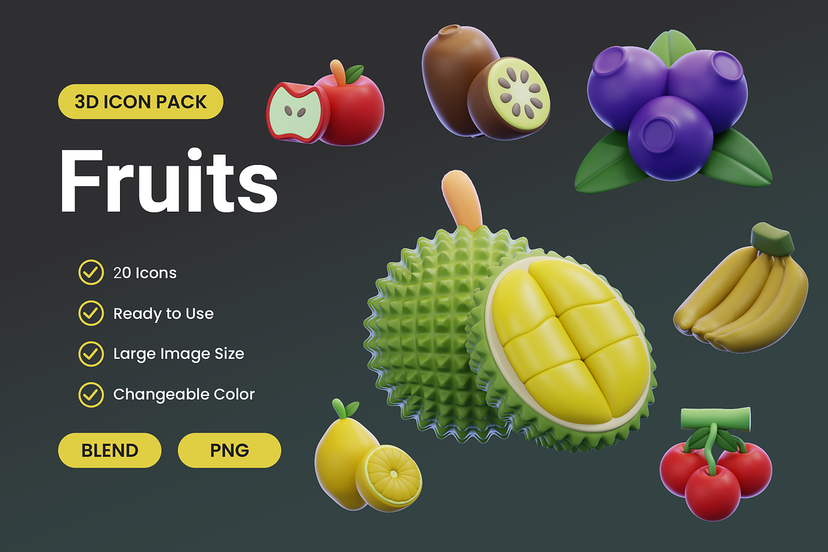 Fruits 3D Icon Pack, a Food & Drink 3D Model by Bartama Graphic (Photo 1 of 2)