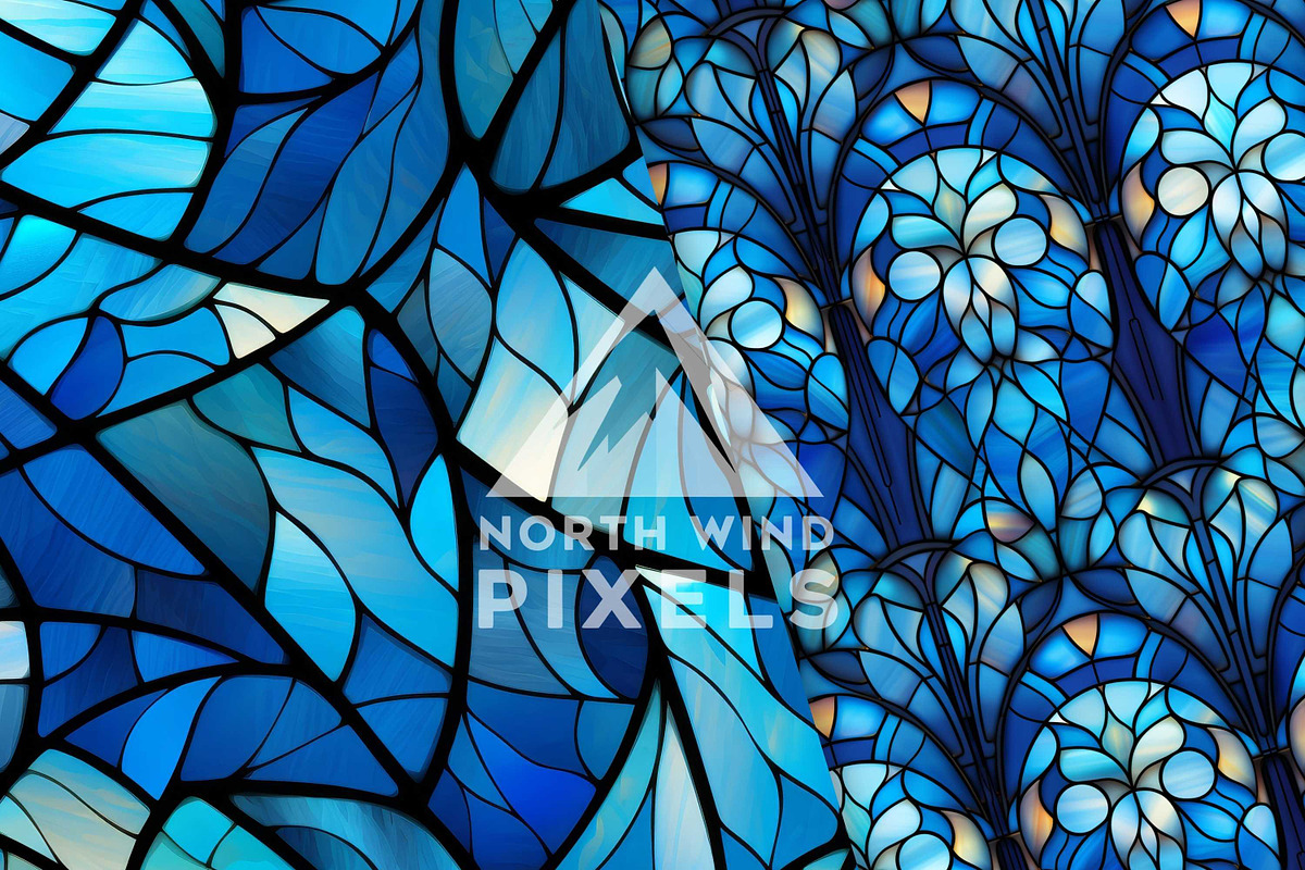 12 Blue Stained Glass Digital Papers, a Pattern Graphic by NorthWindPixels (Photo 4 of 4)