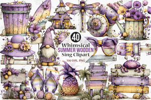 Whimsical Summer Wooden Sing Clipart, an Illustration by Canvas Craft