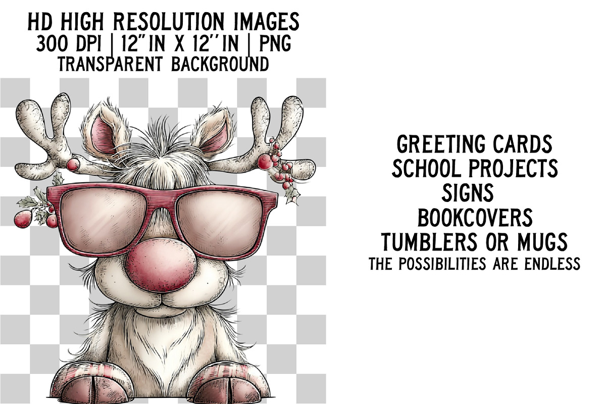 Funny Christmas Animals Clipart, an Illustration by Craft Nest (Photo 2 of 6)