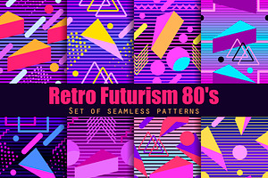 Retro futurism seamless pattern set
