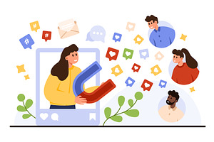 Influencer Attracting Social Media, a Technology Illustration by Flashvector