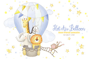 Hot Air Balloon animals clipart