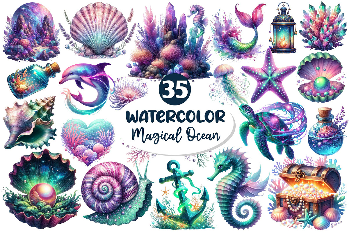 Magical Ocean Sublimation Clipart, an Illustration by Dream Creation (Photo 1 of 4)