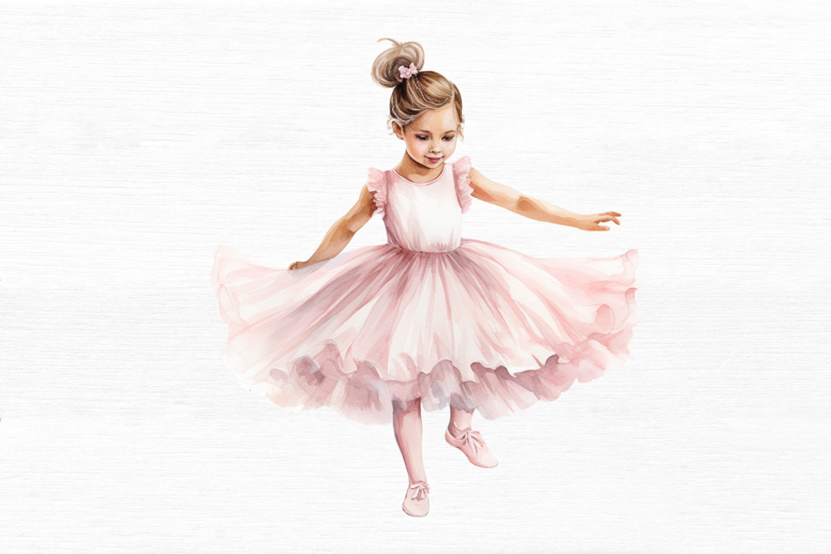 Little Ballerina Watercolor Clipart, an Object Graphic by Regulrcrative