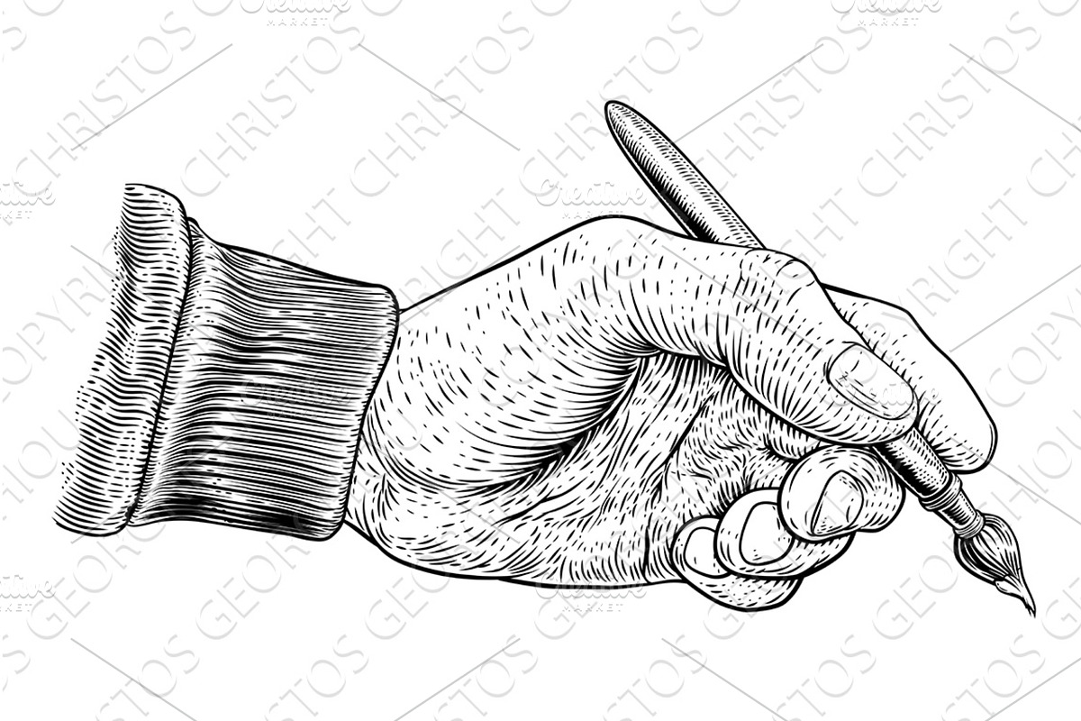 Artists Paintbrush Hand Vintage, an Illustration by Christos Georghiou