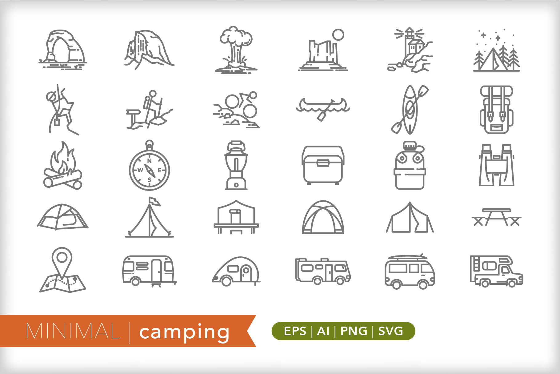 Camping and outdoors icon set | Creative Market