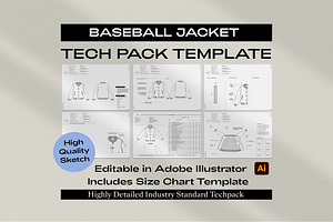 Baseball Jacket Tech Pack Template, a Design Template by The Fashion Work Store