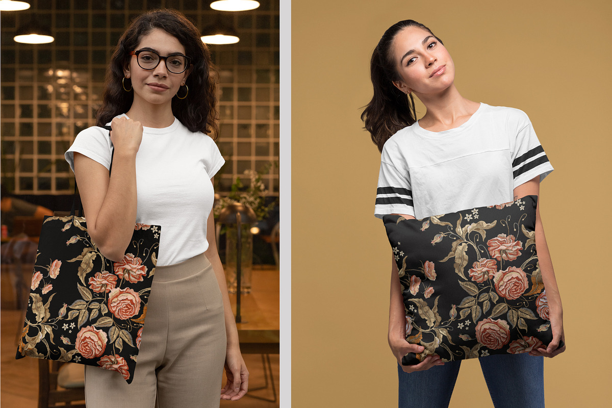Medieval roses flowers, embroidery, a Pattern Graphic by Matrioshka