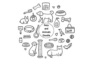 Hand drawn set of dog and pet, an Animal Illustration by Voodz_shop