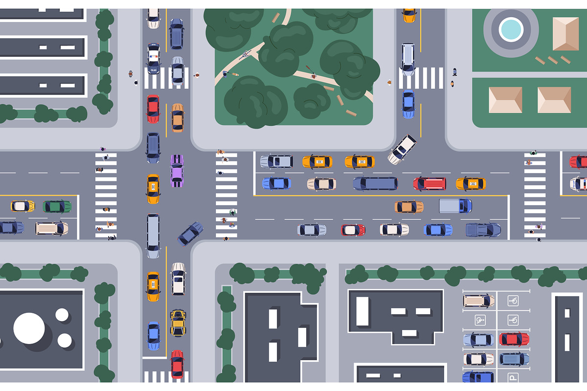 City traffic. Cars on road, top view, a Transportation Illustration by Good Studio