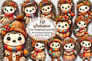 Cute Autumn Hedgehog Clipart Set, a Seasonal Illustration by V Design Creator