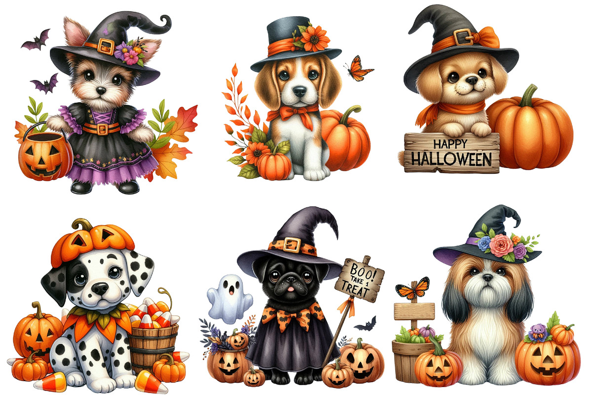 Watercolor Halloween Dogs Clipart, an Illustration by Designworld (Photo 5 of 6)