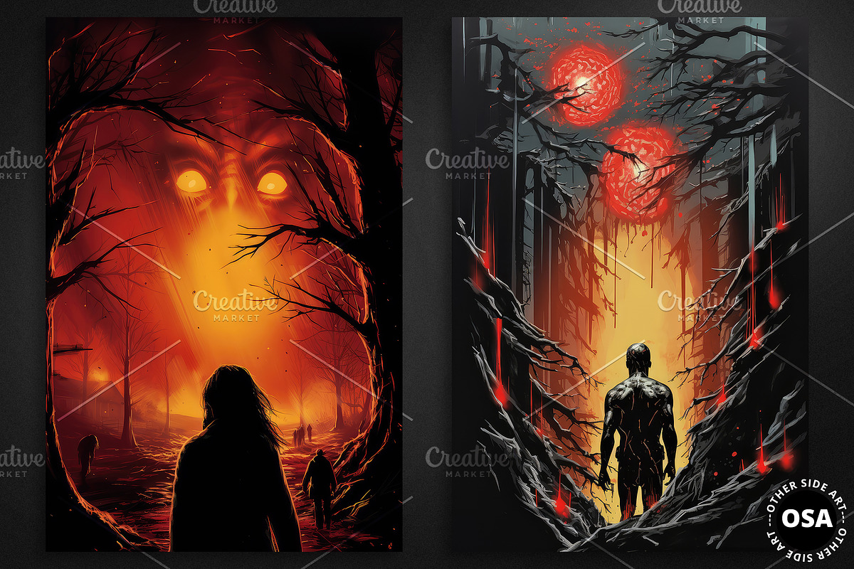 Creepy Horror Halloween Poster Set, a Background Graphic by Other Side Art (Photo 3 of 5)