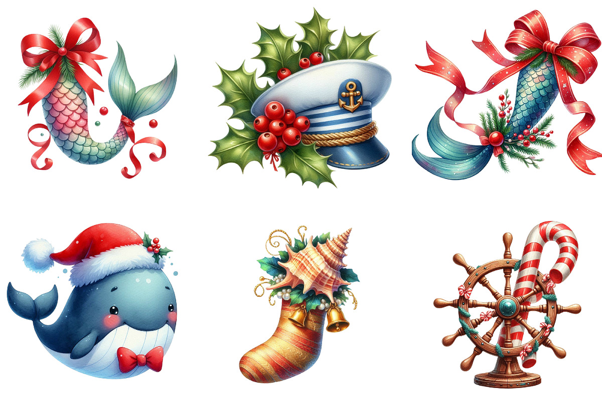 Merry Maritime Christmas Clipart, an Illustration by DreamArtGraphic (Photo 2 of 5)