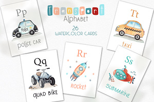 Watercolor Transport Alphabet