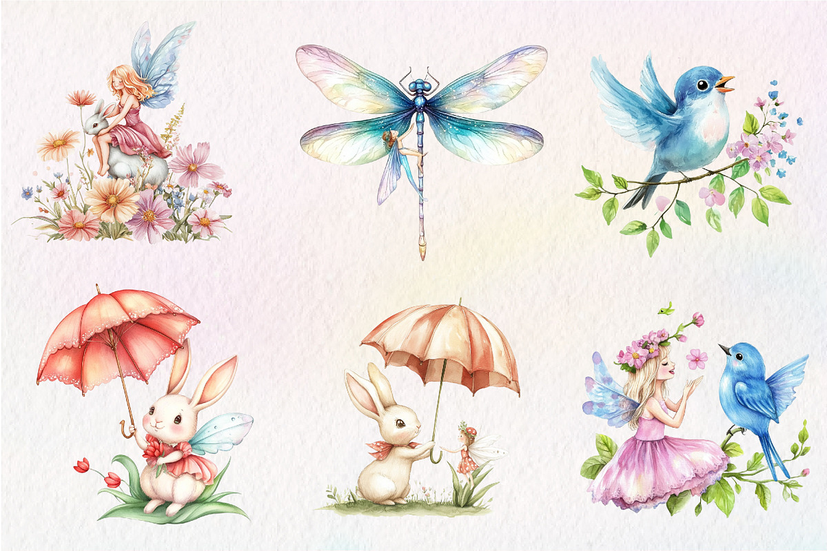 Watercolor Garden Fairies Floral, an Illustration by CreationArt (Photo 2 of 9)