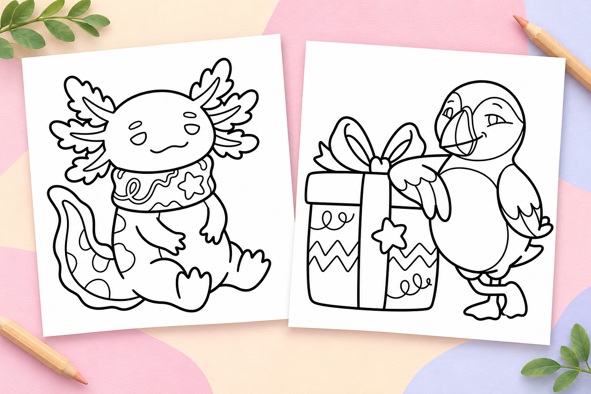 Cutie Christmas Coloring Pages #1, a Seasonal Illustration by Inkivelle Studio (Photo 2 of 3)