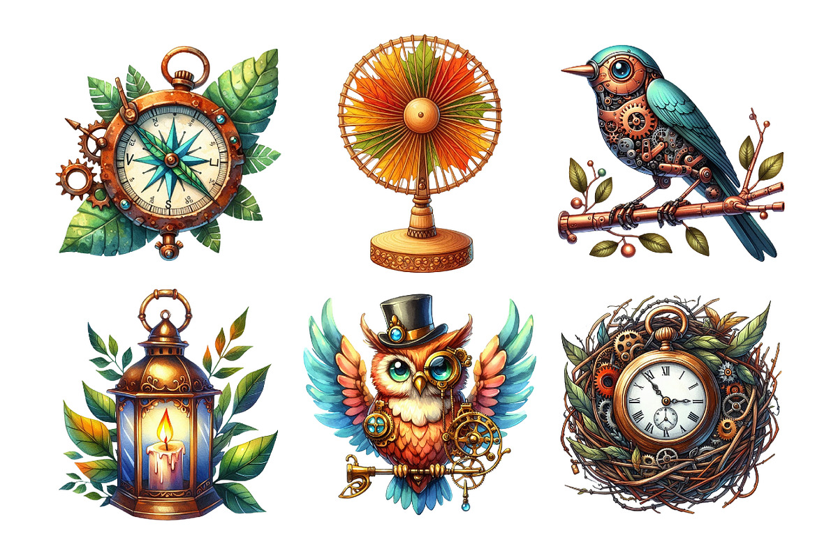 Watercolor Steampunk Autumn Clipart, an Illustration by Daily.Designs (Photo 2 of 5)