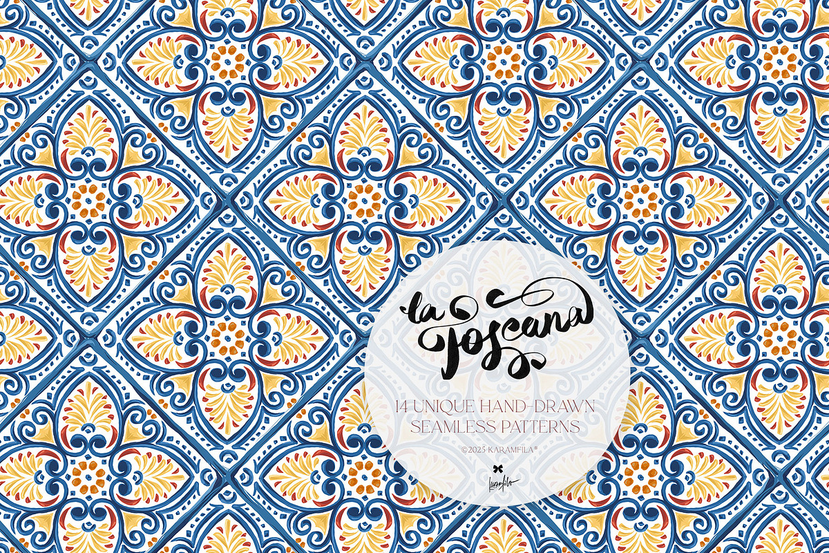 Tuscany Tiles Wine Seamless Patterns, a Pattern Graphic by KaramfilaS (Photo 4 of 18)