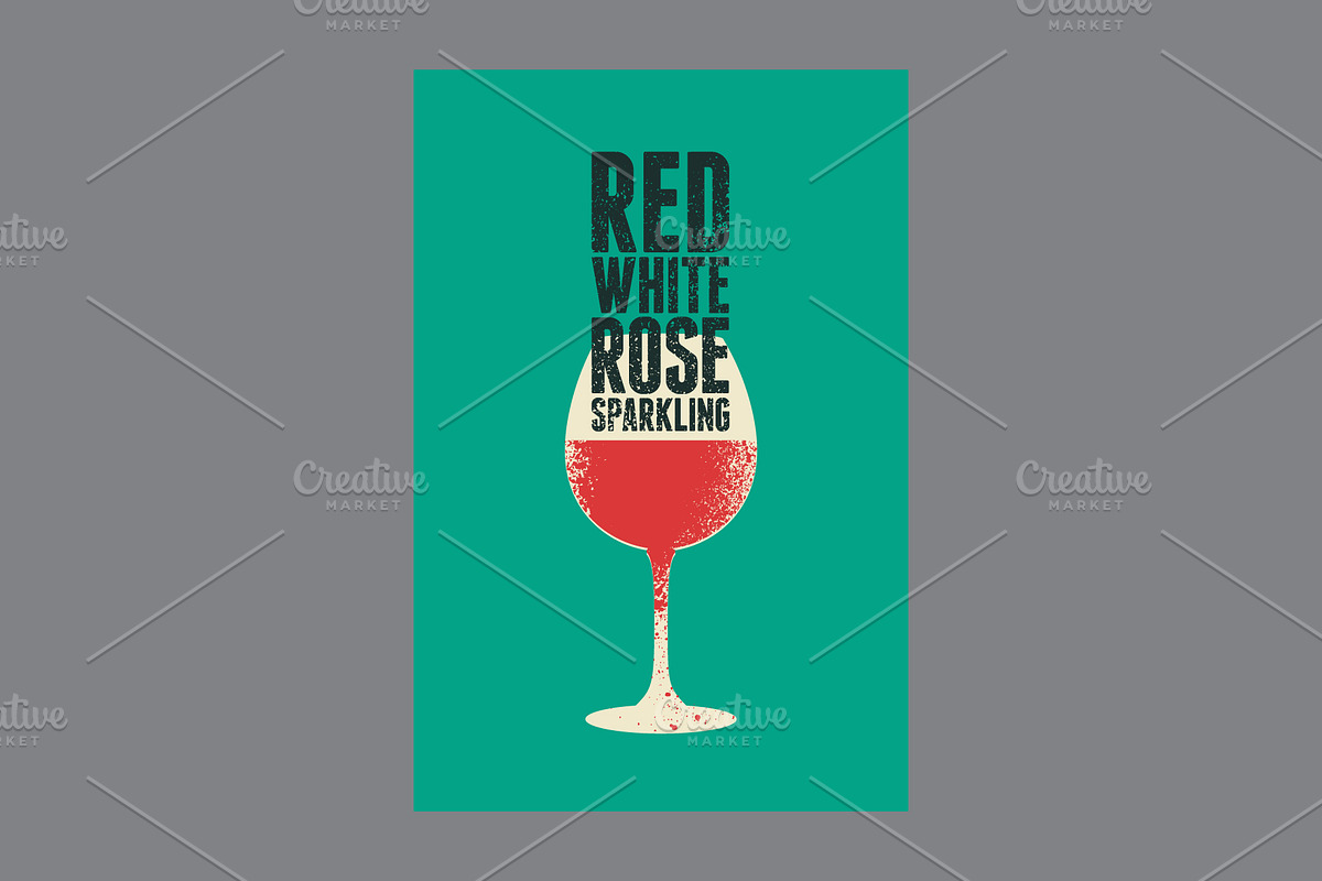Wine types grunge vector poster set., a Food Illustration by PoPaShop (Photo 7 of 7)