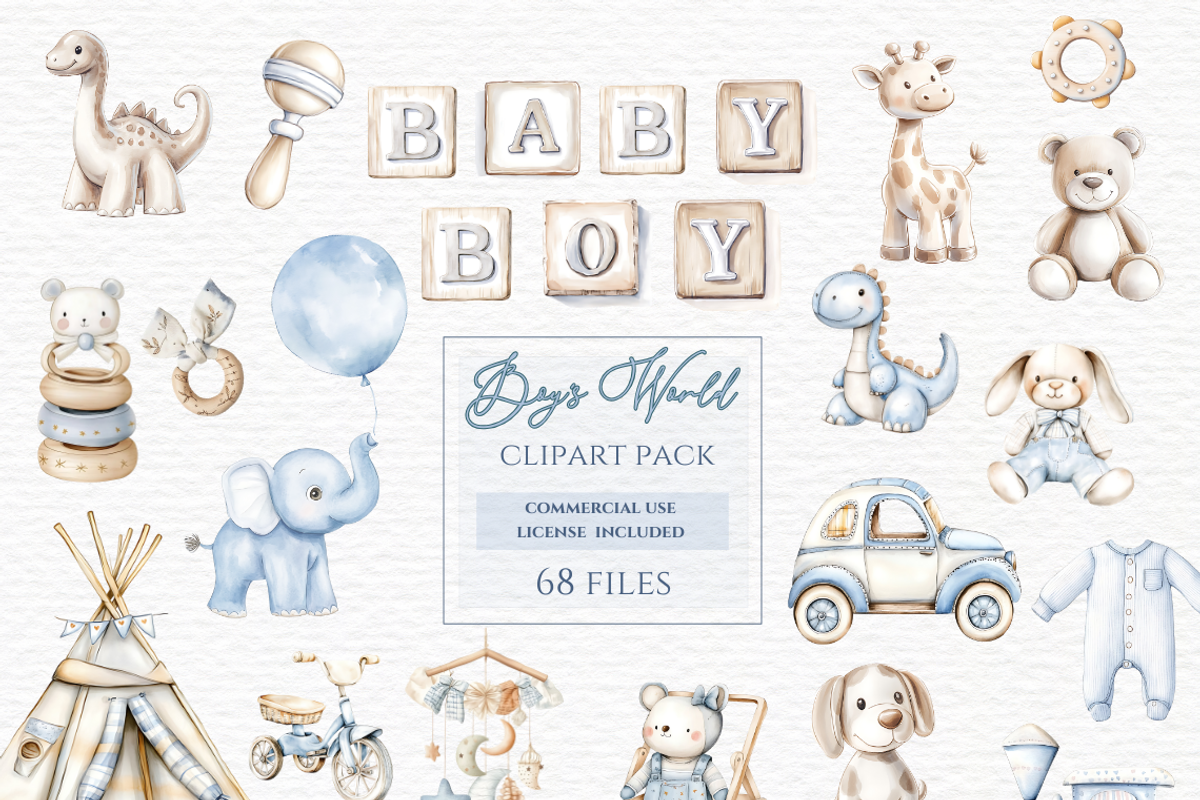 Watercolor baby boy toy blue clipart, a Decorative Illustration by Invite to Clipart (Photo 1 of 7)