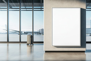 Vertical billboard mockup in airport, a Photo by Pavel_design