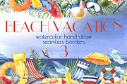 Sunny Beach Borders Watercolor, an Illustration by NATASHA CHU (Thumbnail 1 of 4)