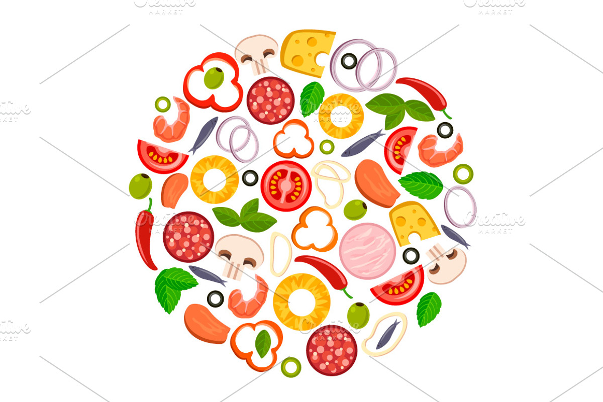 Vector pizza and ingredients, a Food Illustration by Mallinka (Photo 4 of 4)