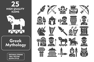 25 Greek Mythology Flat Icons, an Icon by Pexelpy