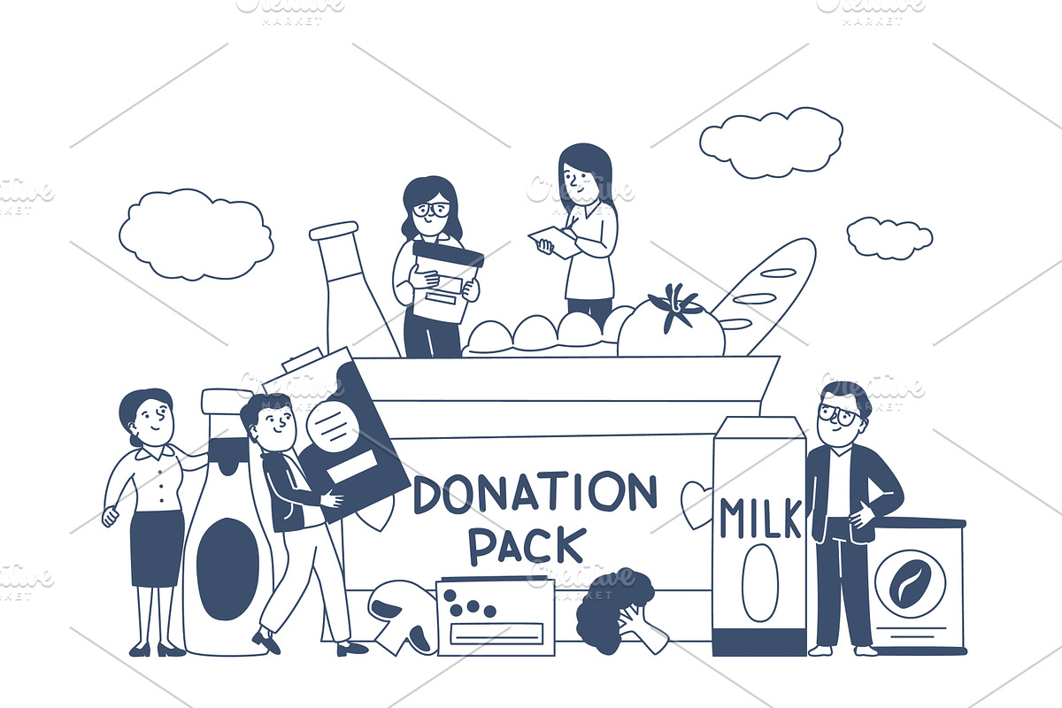 Food drive donation. Volunteers, a Person Illustration by LadadikArt