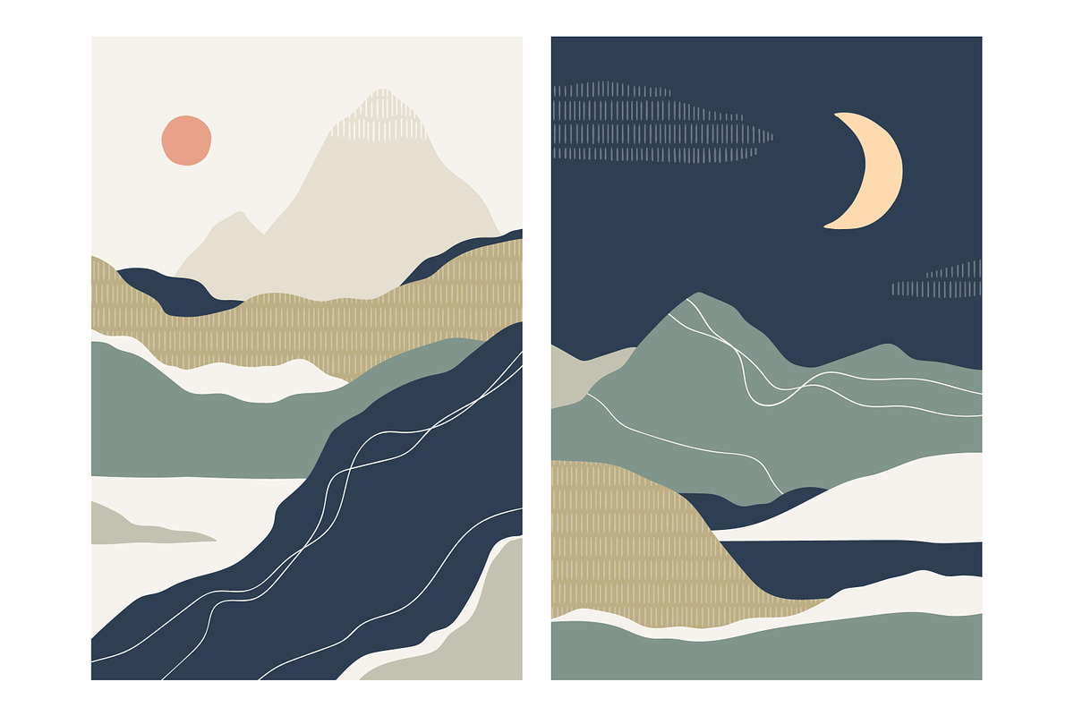Abstract nature landscapes cards set, a Decorative Illustration by Good Studio (Photo 18 of 34)