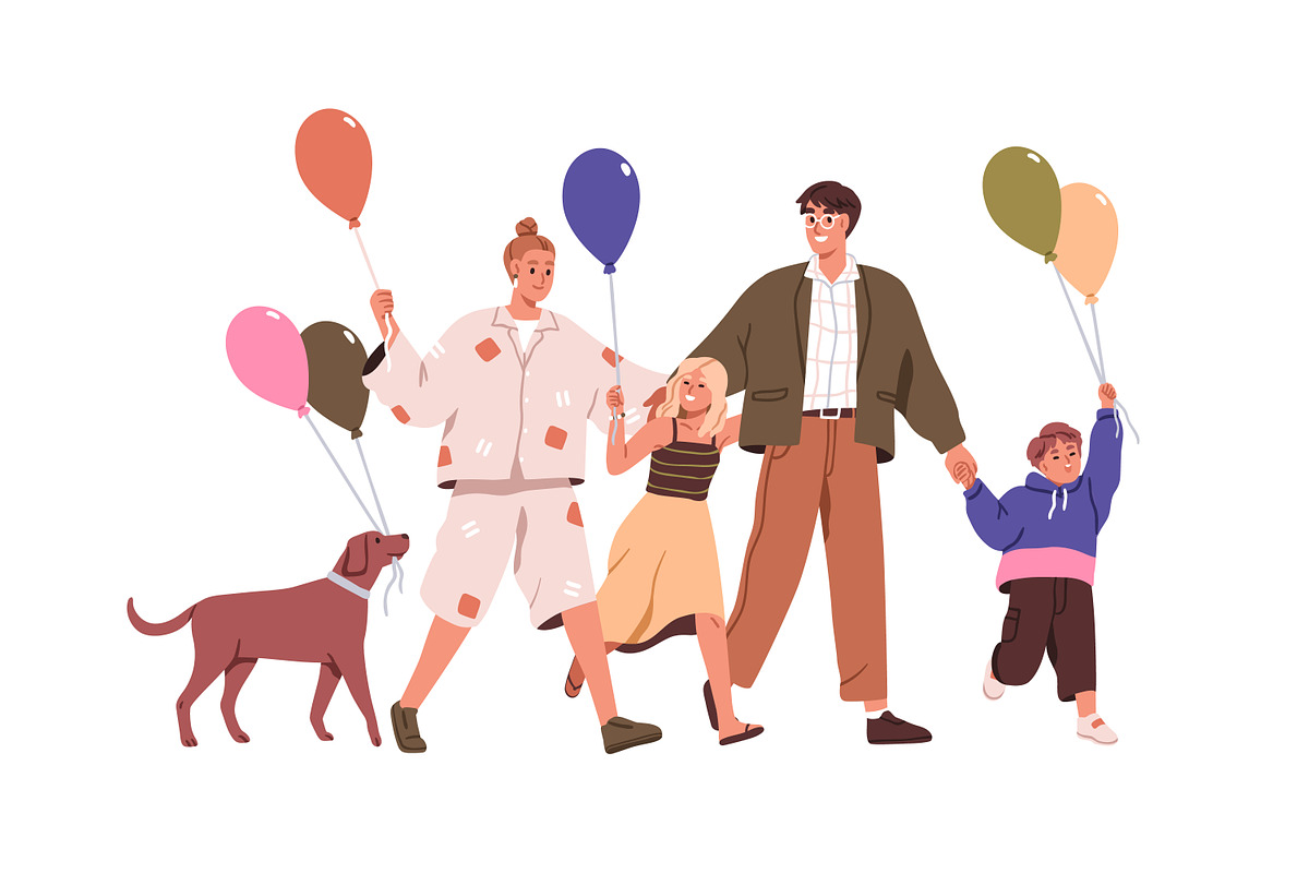 Happy families with balloons set, a Person Illustration by Good Studio (Photo 2 of 6)