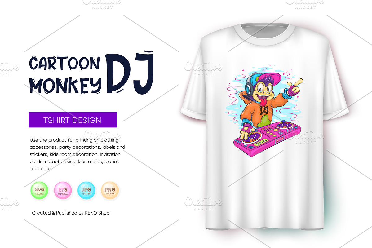 Cartoon monkey DJ. Tshirt, PNG., an Animal Illustration by KENO Mascots (Photo 6 of 7)
