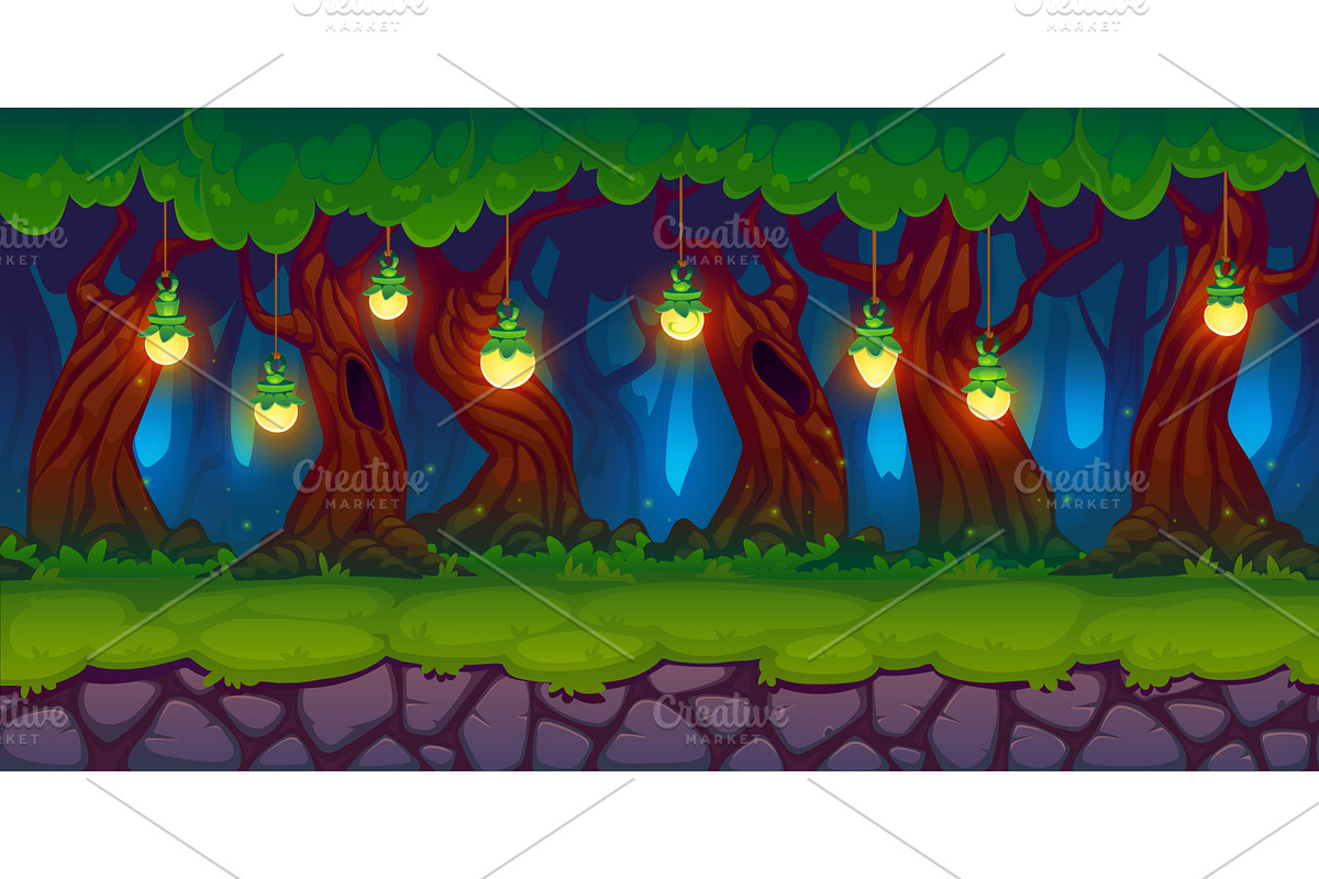 Forest arcade game background, a Seasonal Illustration by Buch&Bee