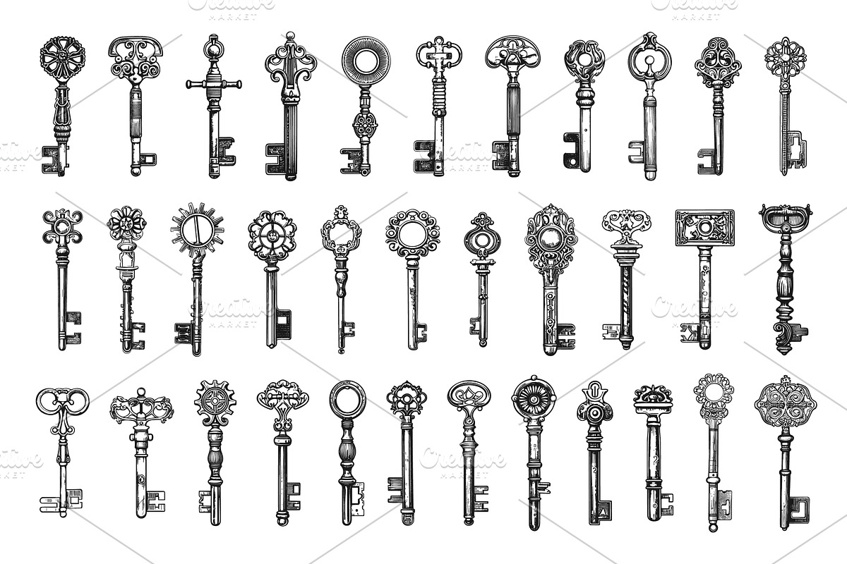 Vintage keys engraving. Old antique, a Graphic by LadadikArt