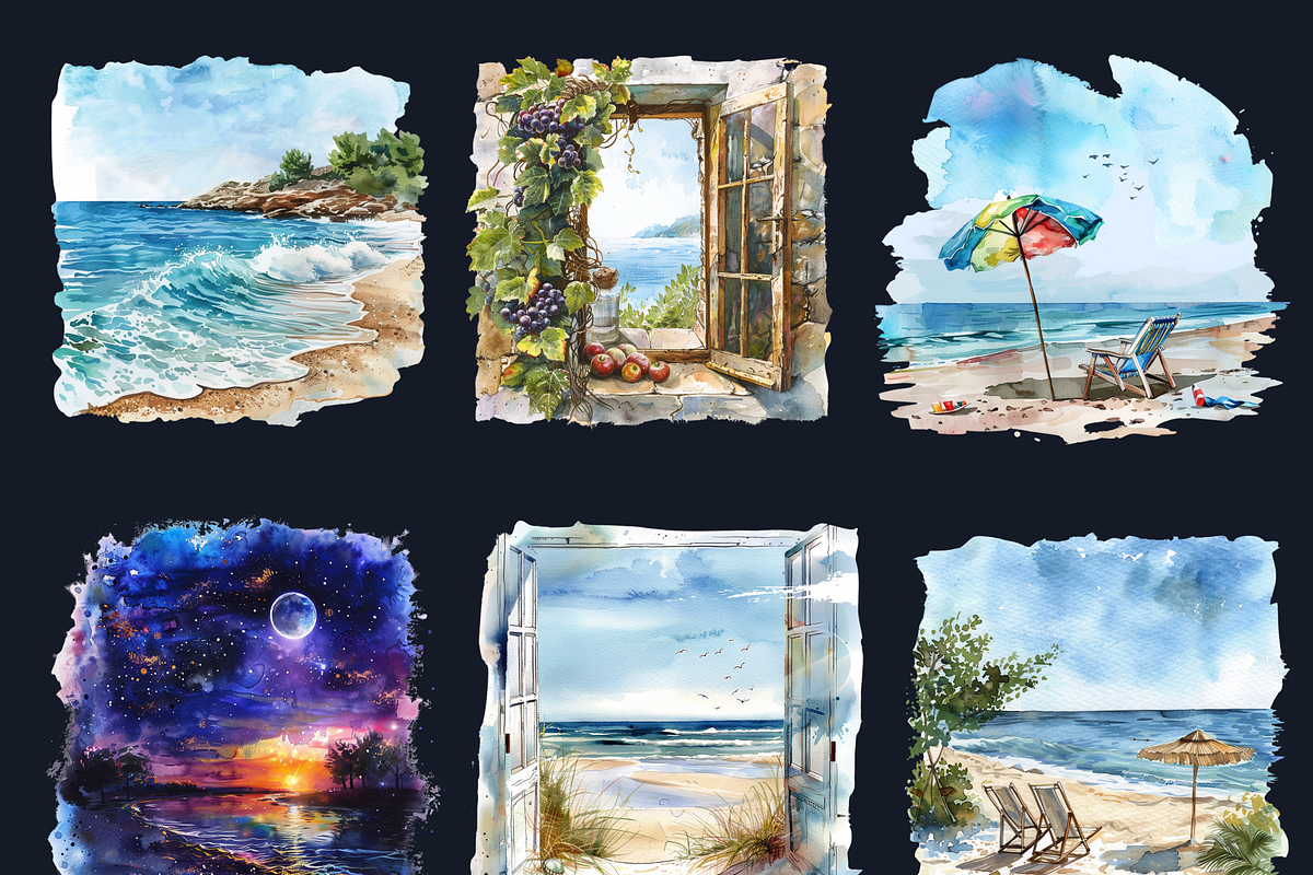 Watercolor Cozy Summer Scenes Set, an Illustration by GiraffeCreative (Photo 5 of 9)